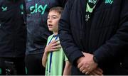 6 June 2025; Special guest Mason Geraghty stands for the playing of the National Anthem before the international friendly match between Republic of Ireland and Senegal at the Aviva Stadium in Dublin. Photo by Stephen McCarthy/Sportsfile