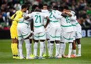 6 June 2025; Senegal players huddle before the international friendly match between Republic of Ireland and Senegal at the Aviva Stadium in Dublin. Photo by Stephen McCarthy/Sportsfile