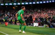 6 June 2025; Kasey McAteer of Republic of Ireland celebrates after scoring his side's goal during the international friendly match between Republic of Ireland and Senegal at the Aviva Stadium in Dublin. Photo by Stephen McCarthy/Sportsfile