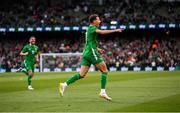 6 June 2025; Kasey McAteer of Republic of Ireland celebrates after scoring his side's goal during the international friendly match between Republic of Ireland and Senegal at the Aviva Stadium in Dublin. Photo by Stephen McCarthy/Sportsfile