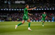 6 June 2025; Kasey McAteer of Republic of Ireland celebrates after scoring his side's goal during the international friendly match between Republic of Ireland and Senegal at the Aviva Stadium in Dublin. Photo by Stephen McCarthy/Sportsfile