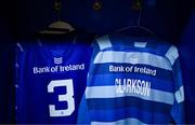 7 June 2025; The jersey of Thomas Clarkson in the Leinster dressingroom before the United Rugby Championship semi-final match between Leinster and Glasgow Warriors at the Aviva Stadium in Dublin. Photo by Brendan Moran/Sportsfile
