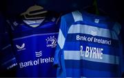 7 June 2025; The jersey of Ross Byrne in the Leinster dressingroom before the United Rugby Championship semi-final match between Leinster and Glasgow Warriors at the Aviva Stadium in Dublin. Photo by Brendan Moran/Sportsfile