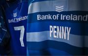 7 June 2025; The jersey of Scott Penny in the Leinster dressingroom before the United Rugby Championship semi-final match between Leinster and Glasgow Warriors at the Aviva Stadium in Dublin. Photo by Brendan Moran/Sportsfile