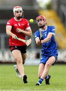 7 June 2025; Seamus Clerkin of Cavan in action against Senan Lundon of Louth during the Electric Ireland Celtic Challenge Corn Tom Hogan final match between Cavan and Louth at Kingspan Breffni in Cavan. Photo by Thomas Flinkow/Sportsfile