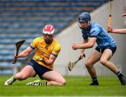 7 June 2025; Sam Faherty of Clare in action against Paddy Walsh of Dublin during the Electric Ireland Celtic Challenge Corn John Scott final match between Clare and Dublin at FBD Semple Stadium in Thurles, Tipperary. Photo by Michael P Ryan/Sportsfile