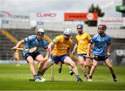 7 June 2025; Ben Flanagan of Dublin in action against Harry Nolan of Clare during the Electric Ireland Celtic Challenge Corn John Scott final match between Clare and Dublin at FBD Semple Stadium in Thurles, Tipperary. Photo by Michael P Ryan/Sportsfile
