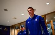 7 June 2025; Sam Prendergast of Leinster before the United Rugby Championship semi-final match between Leinster and Glasgow Warriors at the Aviva Stadium in Dublin. Photo by Brendan Moran/Sportsfile
