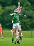 7 June 2025; Elliot Dwyer of Kildare in action against Sé McConnell of Armagh during the Electric Ireland Celtic Challenge Corn Jerome O’Leary final match between Kildare and Armagh at the GAA National Games Development Centre in Abbotstown, Dublin. Photo by Stephen Marken/Sportsfile