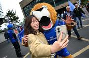 7 June 2025; Leinster mascot Leo the Lion with supporters before the United Rugby Championship semi-final match between Leinster and Glasgow Warriors at the Aviva Stadium in Dublin. Photo by Seb Daly/Sportsfile