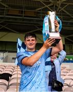 7 June 2025; Dublin captain Lucas Cass lifts the cup after the Electric Ireland Celtic Challenge Corn John Scott final match between Clare and Dublin at FBD Semple Stadium in Thurles, Tipperary. Photo by Michael P Ryan/Sportsfile