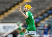 7 June 2025; Dara Donnelly of Fermanagh celebrates scoring his side's first goal during the Electric Ireland Celtic Challenge Corn Michael Feery final match between Longford and Fermanagh at Kingspan Breffni in Cavan. Photo by Thomas Flinkow/Sportsfile