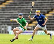 7 June 2025; Niall Smyth of Fermanagh in action against Ciarán McEvoy of Longford during the Electric Ireland Celtic Challenge Corn Michael Feery final match between Longford and Fermanagh at Kingspan Breffni in Cavan. Photo by Thomas Flinkow/Sportsfile