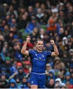 7 June 2025; James Lowe of Leinster celebrates his side winning a penalty during the United Rugby Championship semi-final match between Leinster and Glasgow Warriors at the Aviva Stadium in Dublin. Photo by Seb Daly/Sportsfile