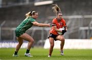 7 June 2025; Sarah Quigley of Armagh in action against Vikki Wall of Meath during the TG4 All-Ireland Ladies Football Senior Championship Round 1 match between Meath and Armagh at Páirc Tailteann in Navan, Meath. Photo by Ben McShane/Sportsfile