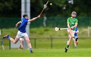 7 June 2025; Rob Kelly of Meath in action against Harry Donoghue of Laois during the Electric Ireland Celtic Challenge Corn William Robinson final match between Meath and Laois at the GAA National Games Development Centre in Abbotstown, Dublin. Photo by Stephen Marken/Sportsfile