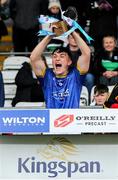 7 June 2025; Longford captain Adam Dunsworth lifts the cup after the Electric Ireland Celtic Challenge Corn Michael Feery final match between Longford and Fermanagh at Kingspan Breffni in Cavan. Photo by Thomas Flinkow/Sportsfile