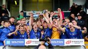 7 June 2025; Longford players celebrate with the cup after the Electric Ireland Celtic Challenge Corn Michael Feery final match between Longford and Fermanagh at Kingspan Breffni in Cavan. Photo by Thomas Flinkow/Sportsfile
