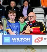 7 June 2025; Ciarán Browne of Longford receives the player of the match award after the Electric Ireland Celtic Challenge Corn Michael Feery final match between Longford and Fermanagh at Kingspan Breffni in Cavan. Photo by Thomas Flinkow/Sportsfile