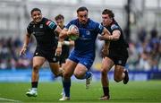 7 June 2025; Rónan Kelleher of Leinster is tackled by Kyle Rowe of Glasgow Warriors during the United Rugby Championship semi-final match between Leinster and Glasgow Warriors at the Aviva Stadium in Dublin. Photo by Brendan Moran/Sportsfile