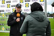 7 June 2025; Armagh manager Joe Feeney is interviewed by TG4 after the TG4 All-Ireland Ladies Football Senior Championship Round 1 match between Meath and Armagh at Páirc Tailteann in Navan, Meath. Photo by Ben McShane/Sportsfile