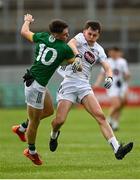 7 June 2025; Will Byrne of Meath is tackled by Charlie Doran of Kildare during the Electric Ireland GAA Football All-Ireland Minor Paul McGirr Cup Final match between Kildare and Meath at Glenisk O'Connor Park, Tullamore, Offaly. Photo by Tom Beary/Sportsfile