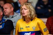 7 June 2025; A Clare supporter reacts during the Electric Ireland Celtic Challenge Corn John Scott final match between Clare and Dublin at FBD Semple Stadium in Thurles, Tipperary. Photo by Michael P Ryan/Sportsfile