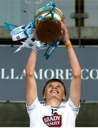 7 June 2025; Kildare captain Charles Cullen lifts the Paul McGirr cup after his side’s victory in the Electric Ireland GAA Football All-Ireland Minor Paul McGirr Cup Final match between Kildare and Meath at Glenisk O'Connor Park, Tullamore, Offaly. Photo by Tom Beary/Sportsfile