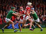 7 June 2025; Patrick Horgan of Cork in action against Seán Finn of Limerick during the Munster GAA Hurling Senior Championship final match between Limerick and Cork at TUS Gaelic Grounds in Limerick. Photo by Piaras Ó Mídheach/Sportsfile