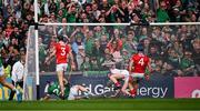 7 June 2025; Shane O'Brien of Limerick, 22, beats Cork goalkeeper Patrick Collins to score his side's 2nd goal, in the 47th minute, during the Munster GAA Hurling Senior Championship final match between Limerick and Cork at TUS Gaelic Grounds in Limerick. Photo by Ray McManus/Sportsfile