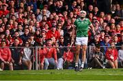 7 June 2025; Aaron Gillane of Limerick reacts after hitting a free wide late in injury time of the second half of normal time during the Munster GAA Hurling Senior Championship final match between Limerick and Cork at TUS Gaelic Grounds in Limerick. Photo by Piaras Ó Mídheach/Sportsfile