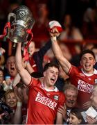 7 June 2025; Robert Downey of Cork lifts the Mick Mackey cup after winning the Munster GAA Hurling Senior Championship final match between Limerick and Cork at TUS Gaelic Grounds in Limerick. Photo by John Sheridan/Sportsfile