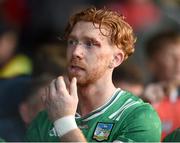 7 June 2025; Limerick captain Cian Lynch dejected after his side's defeat in the Munster GAA Hurling Senior Championship final match between Limerick and Cork at TUS Gaelic Grounds in Limerick. Photo by John Sheridan/Sportsfile