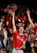 7 June 2025; Cork captain Robert Downey lifts the Mick Mackey Cup after his side' victory in the Munster GAA Hurling Senior Championship final match between Limerick and Cork at TUS Gaelic Grounds in Limerick. Photo by Piaras Ó Mídheach/Sportsfile