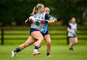 8 June 2025; Bríd McMaugh of Waterford in action against Aoife Curran of Dublin during the TG4 All-Ireland Senior Championship match between Waterford and Dublin at Dungarvan GAA Club in Dungarvan, Waterford. Photo by Seb Daly/Sportsfile