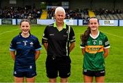 8 June 2025; Referee Declan Carolan with team captains Maeve Conlon of Dublin and Danni O'Sullivan of Kerry before the LGFA All-Ireland U14 Gold Final match between Dublin and Kerry at Nenagh Éire Óg GAA Club in Nenagh, Tipperary. Photo by Tyler Miller/Sportsfile