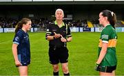 8 June 2025; Referee Declan Carolan with team captains Maeve Conlon of Dublin and Danni O'Sullivan of Kerry before the LGFA All-Ireland U14 Gold Final match between Dublin and Kerry at Nenagh Éire Óg GAA Club in Nenagh, Tipperary. Photo by Tyler Miller/Sportsfile