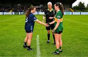8 June 2025; Referee Declan Carolan with team captains Maeve Conlon of Dublin and Danni O'Sullivan of Kerry before the LGFA All-Ireland U14 Gold Final match between Dublin and Kerry at Nenagh Éire Óg GAA Club in Nenagh, Tipperary. Photo by Tyler Miller/Sportsfile