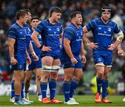 7 June 2025; Leinster players, from left, Scott Penny, Joe McCarthy, Thomas Clarkson and James Ryan during the United Rugby Championship semi-final match between Leinster and Glasgow Warriors at the Aviva Stadium in Dublin. Photo by Seb Daly/Sportsfile