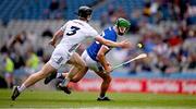 8 June 2025; Mark Dowling of Laois is tackled by Cian Boran of Kildare during the Joe McDonagh Cup final match between Kildare and Laois at Croke Park in Dublin. Photo by Ray McManus/Sportsfile
