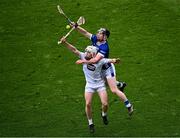 8 June 2025; Darragh Melville of Kildare in action against Cody Comerford of Laois during the Joe McDonagh Cup final match between Kildare and Laois at Croke Park in Dublin. Photo by Piaras Ó Mídheach/Sportsfile