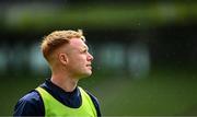 7 June 2025; Ciarán Frawley of Leinster before the United Rugby Championship semi-final match between Leinster and Glasgow Warriors at the Aviva Stadium in Dublin. Photo by Seb Daly/Sportsfile