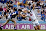 8 June 2025; Jack Sheridan of Kildare in action against Cody Comerford of Laois during the Joe McDonagh Cup final match between Kildare and Laois at Croke Park in Dublin. Photo by John Sheridan/Sportsfile
