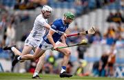 8 June 2025; Mark Dowling of Laois is tackled by Richy Hogan of Kildare during the Joe McDonagh Cup final match between Kildare and Laois at Croke Park in Dublin. Photo by Ray McManus/Sportsfile