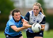 8 June 2025; Bríd McMaugh of Waterford in action against Leah Caffrey of Dublin during the TG4 All-Ireland Senior Championship match between Waterford and Dublin at Dungarvan GAA Club in Dungarvan, Waterford. Photo by Seb Daly/Sportsfile