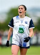 8 June 2025; Hannah Power of Waterford celebrates her side's first goal, an own goal scored by Dublin's Sinéad Goldrick, during the TG4 All-Ireland Senior Championship match between Waterford and Dublin at Dungarvan GAA Club in Dungarvan, Waterford. Photo by Seb Daly/Sportsfile