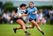 8 June 2025; Áine O'Neill of Waterford in action against Jess Tobin of Dublin during the TG4 All-Ireland Senior Championship match between Waterford and Dublin at Dungarvan GAA Club in Dungarvan, Waterford. Photo by Seb Daly/Sportsfile