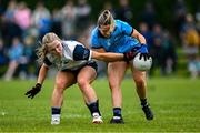 8 June 2025; Martha Byrne of Dublin in action against Bríd McMaugh of Waterford during the TG4 All-Ireland Senior Championship match between Waterford and Dublin at Dungarvan GAA Club in Dungarvan, Waterford. Photo by Seb Daly/Sportsfile