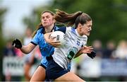 8 June 2025; Katie Murray of Waterford in action against Kate Sullivan of Dublin during the TG4 All-Ireland Senior Championship match between Waterford and Dublin at Dungarvan GAA Club in Dungarvan, Waterford. Photo by Seb Daly/Sportsfile