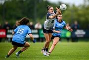 8 June 2025; Katie Murray of Waterford in action against Dublin players Kate Sullivan, left, and Sinéad Goldrick during the TG4 All-Ireland Senior Championship match between Waterford and Dublin at Dungarvan GAA Club in Dungarvan, Waterford. Photo by Seb Daly/Sportsfile